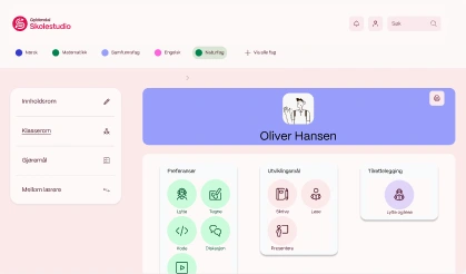 Skolestudio-konsept med elevoversikten Oliver Hansen